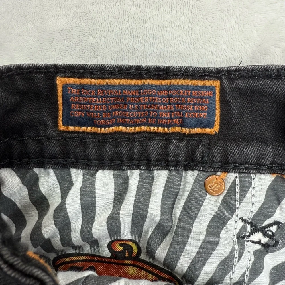 Rock Revival Mens Jean Shorts Size 32 Black Lorenzo Jorts Distressed Embroidery - Picture 13 of 14